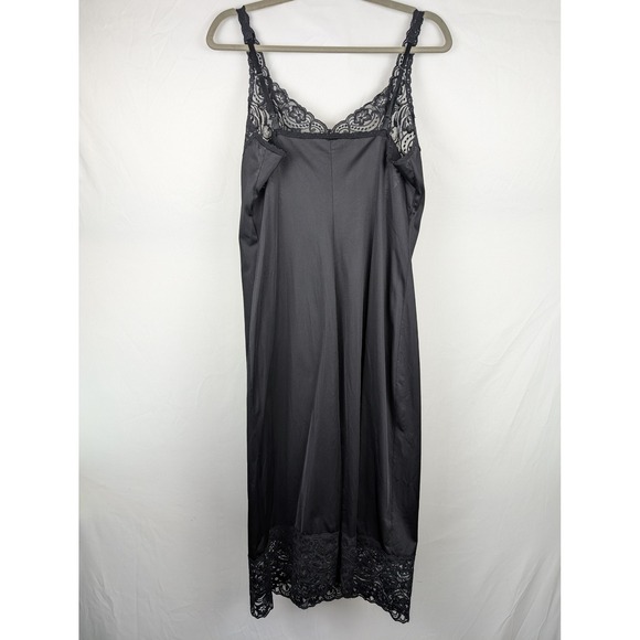 Vtg Vanity Fair Black Nylon Lace Slip Dress Lingerie Nightie Chemise Babydoll - Picture 5 of 7
